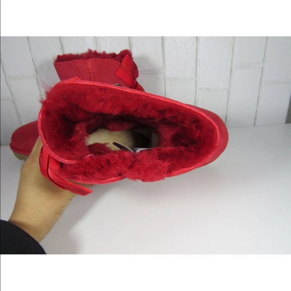 UGG MINI BAILEY BOW CUSTOMIZABLE RIBBON RED BOOTS - Picture 7 of 7
